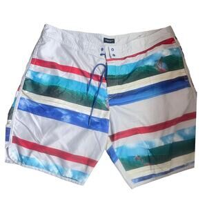 American Eagle Tropical Surf Red White Blue Swim Shorts Trunks Men's Size XXL